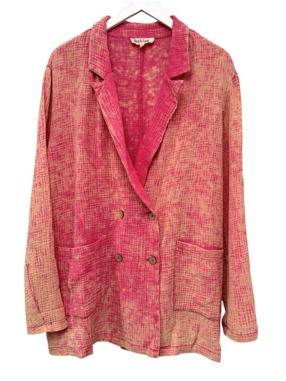 Peach Love Pink Gauze Blazer Large Cotton Double Breasted Boho Beach Jacket